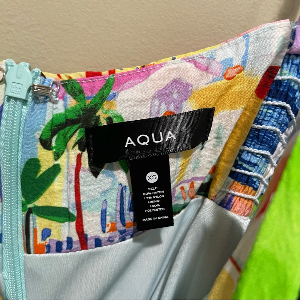 Aqua Tropical Print Maxi Dress Multicolor Women Size Extra Small Spaghetti Strap - Picture 10 of 10